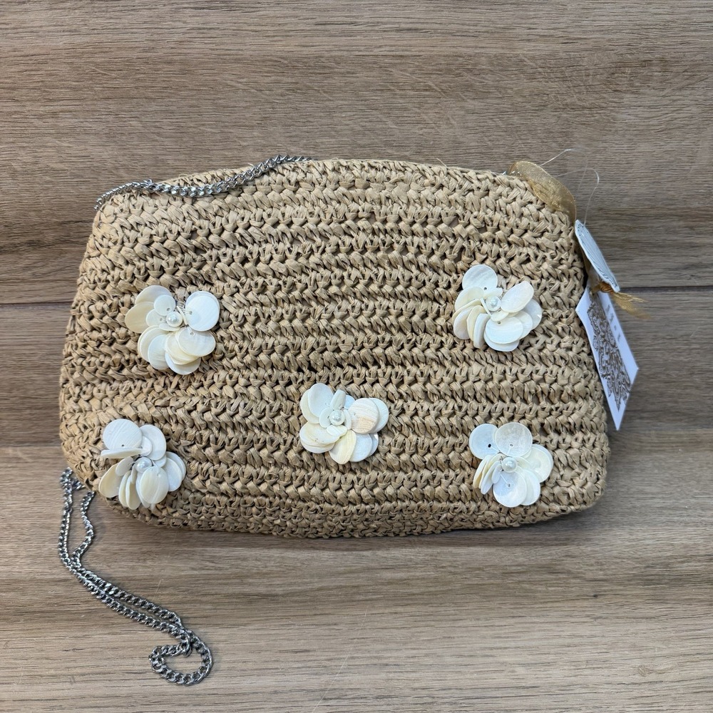 NWT Beaded Rattan‎ Bag Pearl & Seashell Chain Strap Bag India Beach TikTok Viral - Picture 2 of 11